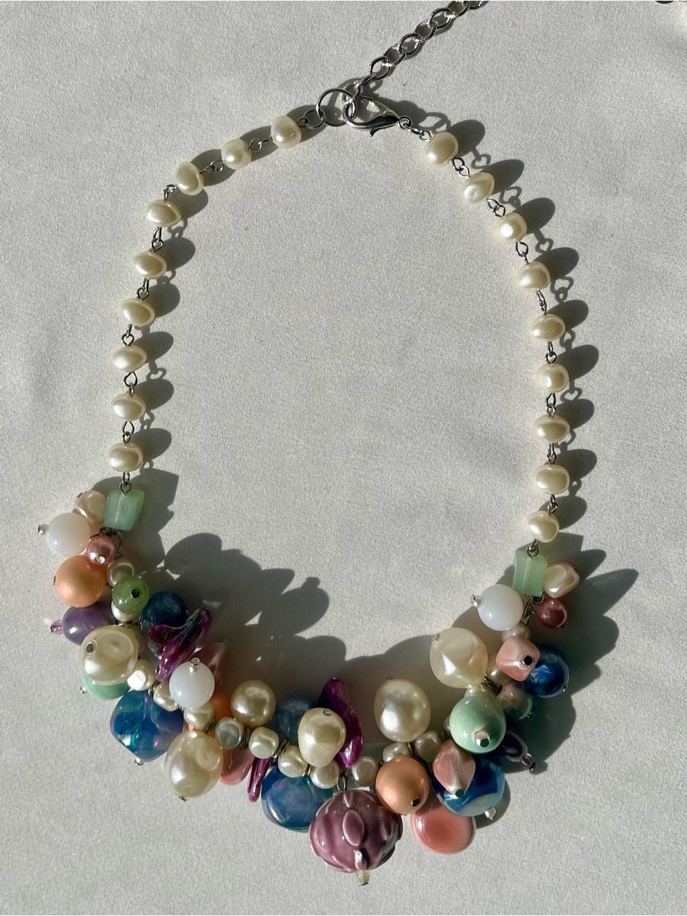 Multicolor Faux Pearl Beaded Cluster Necklace